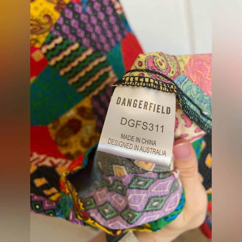 Dangerfield Patchwork Style Rainbow Button Up Dre… - image 6